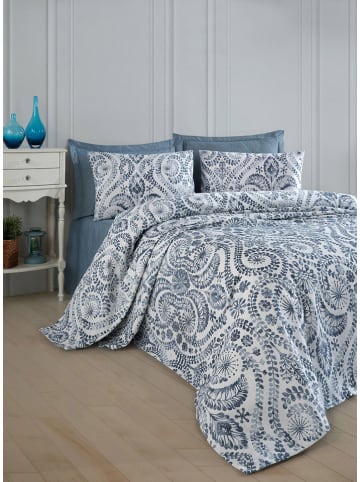 Elizabed Bedsprei "Loop" blauw/wit
