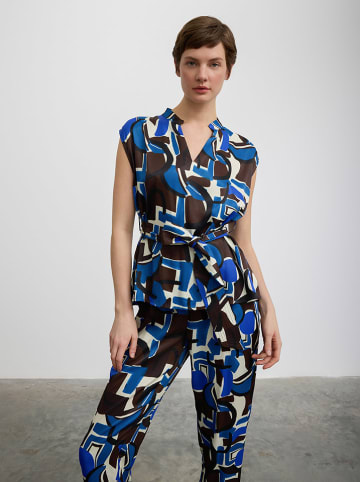 BGN Blousetop blauw/crème/bruin
