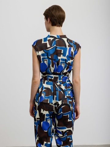 BGN Blousetop blauw/crème/bruin