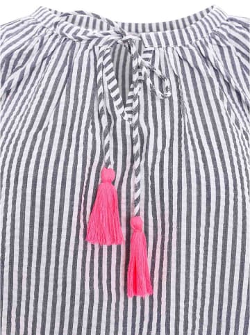Zwillingsherz Bluse "Neon Streifen" in Weiß/ Dunkelblau/ Pink