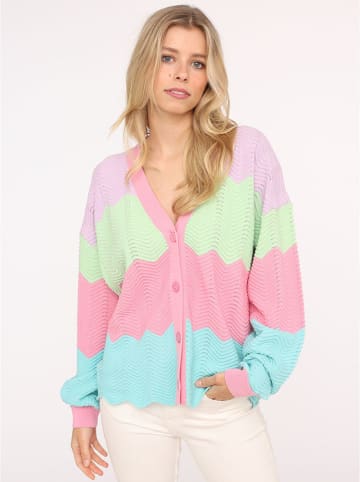 Zwillingsherz Cardigan "Block Wellen" in Grün/ Türkis/ Pink