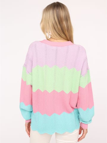 Zwillingsherz Cardigan "Block Wellen" in Grün/ Türkis/ Pink