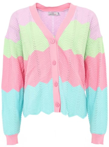 Zwillingsherz Cardigan "Block Wellen" in Grün/ Türkis/ Pink