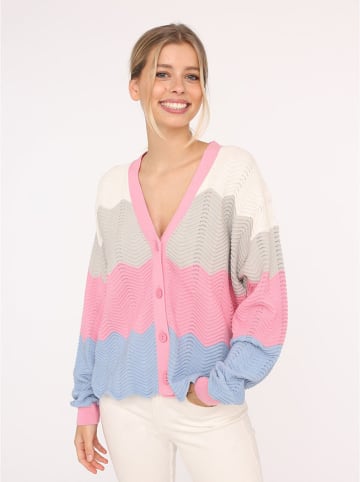 Zwillingsherz Cardigan "Block Wellen" in Rosa/ Hellblau/ Creme