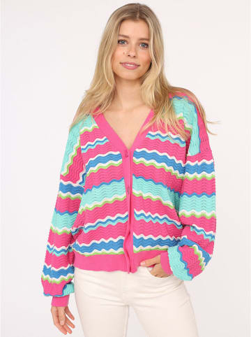 Zwillingsherz Cardigan "Streifen Wellen" in Mint/ Pink/ Blau