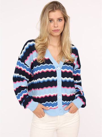 Zwillingsherz Cardigan "Streifen Wellen" in Blau/ Hellblau/ Pink