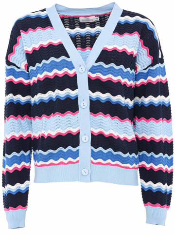 Zwillingsherz Cardigan "Streifen Wellen" in Blau/ Hellblau/ Pink