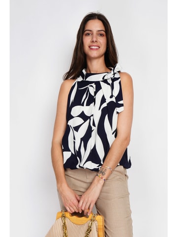 William de Faye Bluse in Dunkelblau/ Weiß