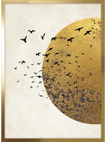 Ars Longa Gerahmter Kunstdruck "Bird against the golden sun" - (L)70 x (B)50 cm