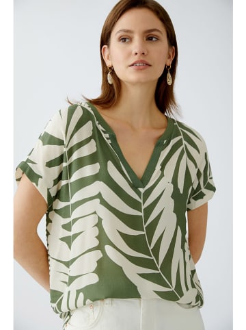 Oui Bluse in Grün/ Weiß