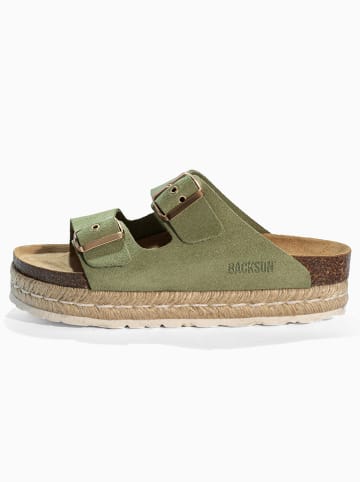 BACKSUN Leder-Pantoletten "Vada" in Khaki
