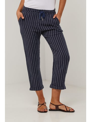 Le Monde du Lin Linnen capribroek donkerblauw