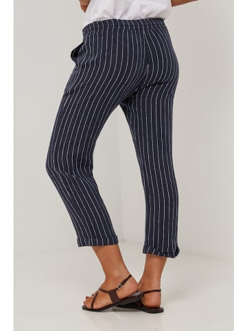 Le Monde du Lin Linnen capribroek donkerblauw