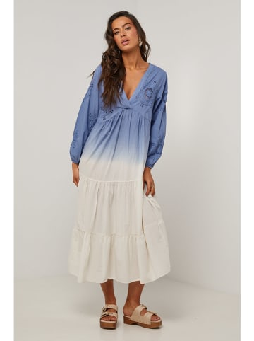 Le Monde du Lin Kleid in Blau/ Weiß
