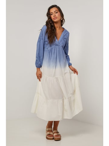 Le Monde du Lin Kleid in Blau/ Weiß