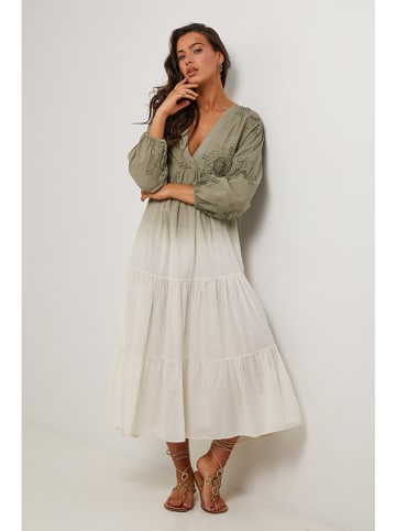 Le Monde du Lin Kleid in Grün/ Weiß