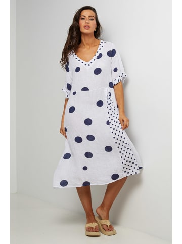 Le Monde du Lin Leinen-Kleid in Weiß/ Dunkelblau