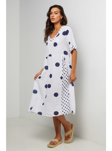 Le Monde du Lin Leinen-Kleid in Weiß/ Dunkelblau