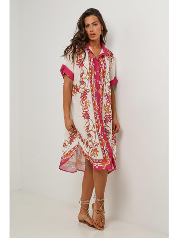 Le Monde du Lin Kleid in Creme/ Rot