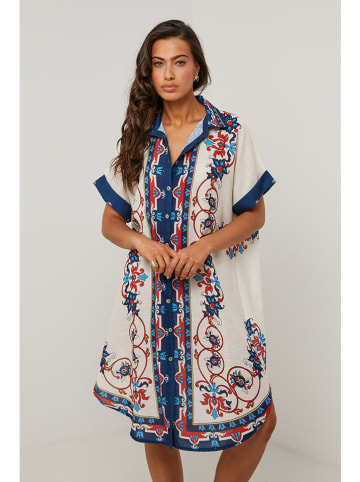 Le Monde du Lin Kleid in Creme/ Dunkelblau