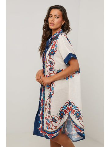 Le Monde du Lin Kleid in Creme/ Dunkelblau