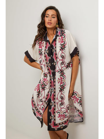 Le Monde du Lin Kleid in Creme/ Dunkelblau/ Rot