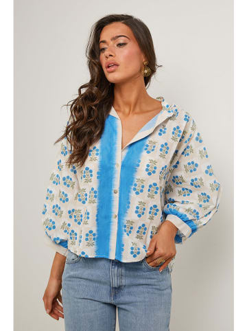 Le Monde du Lin Bluse in Creme/ Hellblau