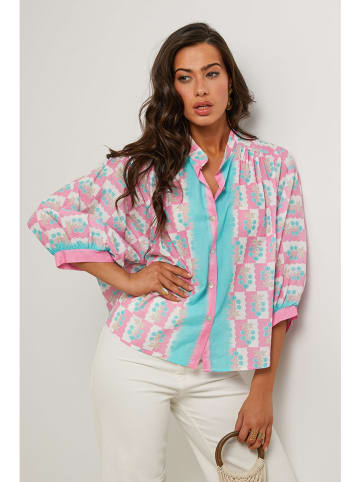 Le Monde du Lin Blouse lichtroze/turquoise