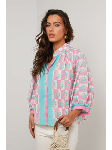 Le Monde du Lin Blouse lichtroze/turquoise