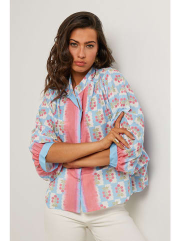 Le Monde du Lin Bluse in Hellblau/ Rosa