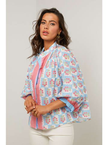 Le Monde du Lin Bluse in Hellblau/ Rosa