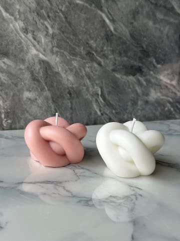 ABERTO DESIGN 2-delige set: kaarsen wit/lichtroze - (H)5 x Ø 6 cm