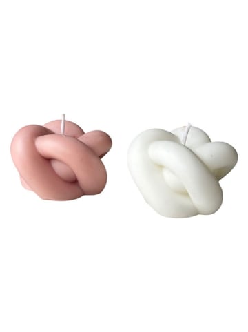ABERTO DESIGN 2er-Set: Kerzen in Weiß/ Rosa - (H)5 x Ø 6 cm