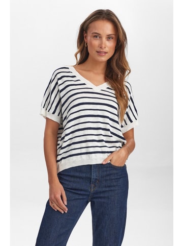 NÜMPH Strickshirt in Weiß/ Dunkelblau