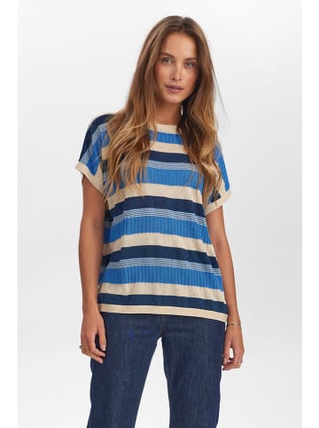 NÜMPH Strickshirt in Blau/ Beige