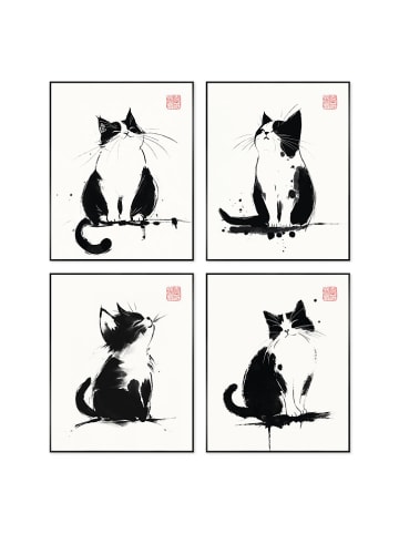 Orangewallz 4-delige set: ingelijste kunstdrukken "The Art of Cats"