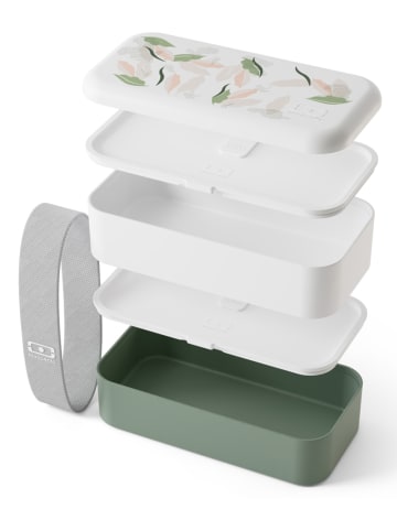 Monbento Lunchbox "Leaves" in Weiß/ Grün - 1 l