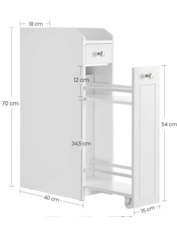 SONGMICS Szafka łazienkowa w kolorze białym - 18 x 70 x 40 cm