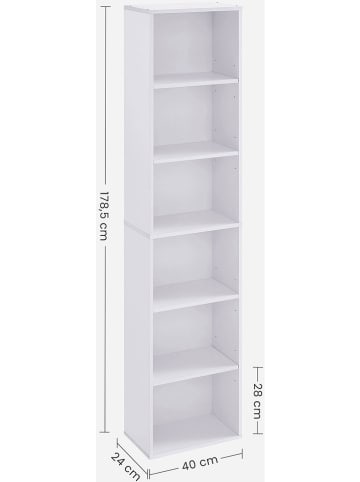 Songmics Bücherregal in Weiß - (B)40 x (H)178,5 x (T)24 cm