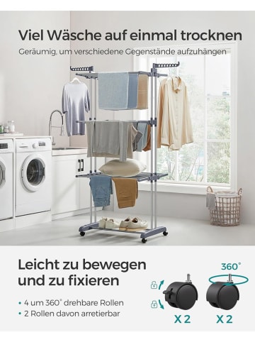 Songmics Wäscheständer in Grau - (B)126,6 x (H)169,2 x (T)64,2 cm
