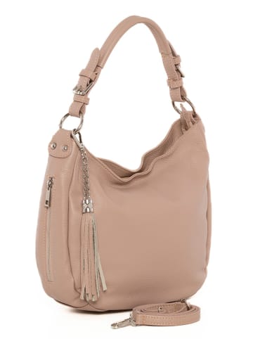 Lia Biassoni Leder-Schultertasche "Monate" in Beige