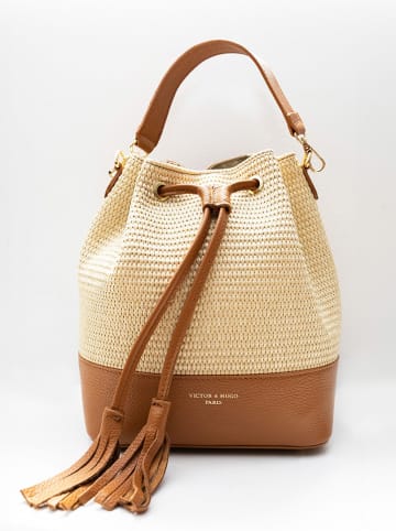 Victor & Hugo Paris Leder-Henkeltasche "Mini Livy" in Hellbraun/ Creme - (B)18 x (H)21,5 x (T)11 cm