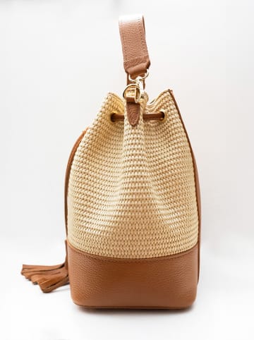 Victor & Hugo Paris Leder-Henkeltasche "Mini Livy" in Hellbraun/ Creme - (B)18 x (H)21,5 x (T)11 cm