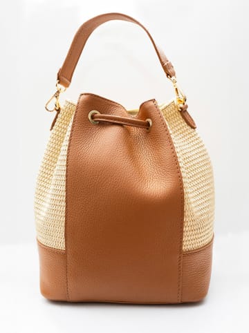 Victor & Hugo Paris Leder-Henkeltasche "Mini Livy" in Hellbraun/ Creme - (B)18 x (H)21,5 x (T)11 cm