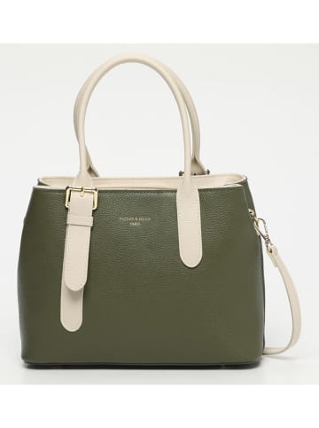 Victor & Hugo Paris Leder-Henkeltasche "Tuileries" in Khaki/ Creme - (B)31 x (H)23 x (T)11 cm