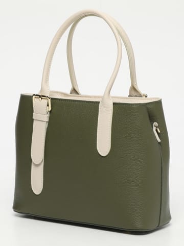 Victor & Hugo Paris Leder-Henkeltasche "Tuileries" in Khaki/ Creme - (B)31 x (H)23 x (T)11 cm