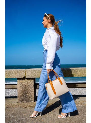 Victor & Hugo Paris Leder-Henkeltasche "Tuileries" in Creme/ Camel - (B)31 x (H)23 x (T)11 cm