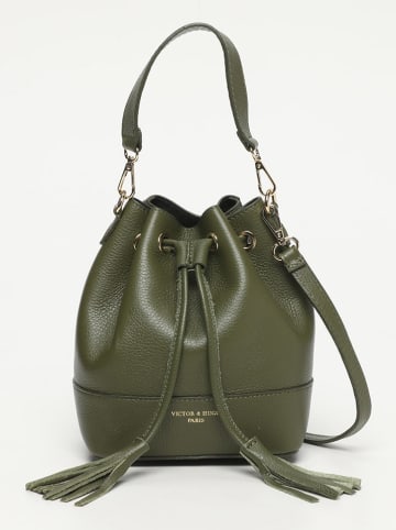 Victor & Hugo Paris Skórzana torebka "Mini Livy" w kolorze khaki - 18 x 21,5 x 11 cm