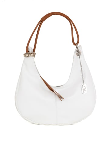 Anna Morellini Leder-Schultertasche "Alba" in Weiß - (B)38 x (H)34 x (T)10 cm