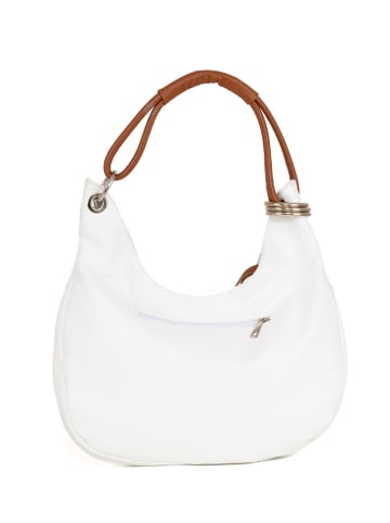 Anna Morellini Leder-Schultertasche "Alba" in Weiß - (B)38 x (H)34 x (T)10 cm